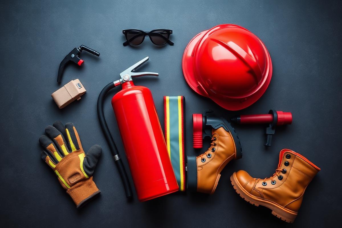 Paket perlengkapan safety: APAR, helm, sarung tangan tahan panas, boots, goggle, dan nozzle